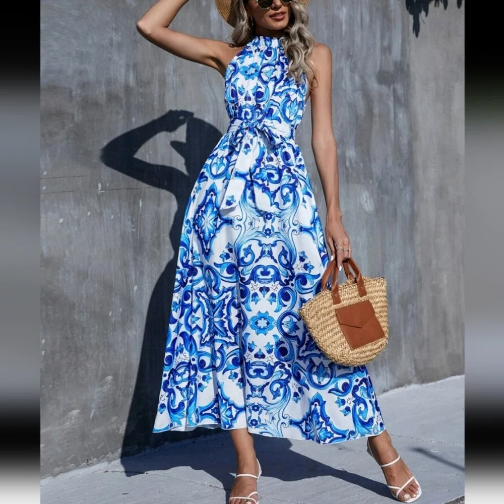 Baroque dolce and gabbana print halter neck maxi dress - Picture 2 of 5